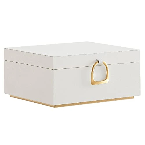 SONGMICS Joyero 2 Capas, Joyero con Asa, Bandeja Flexible para Joyas, Caja para Joyas, Efecto Flotante, 20,5 x 24 x 11 cm, Idea Regalo, Blanco JBC165W01