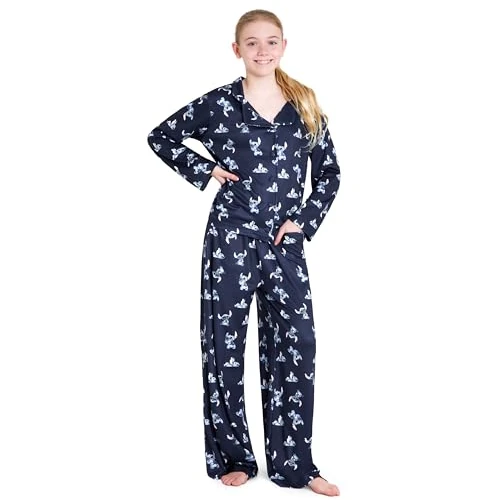 Disney Stitch Pijama Niña - Conjunto de 2 Piezas para Niñas 7-14 Años, Lilo y Stitch Regalos Niña Navidad (Azul Marino, 13-14 años)