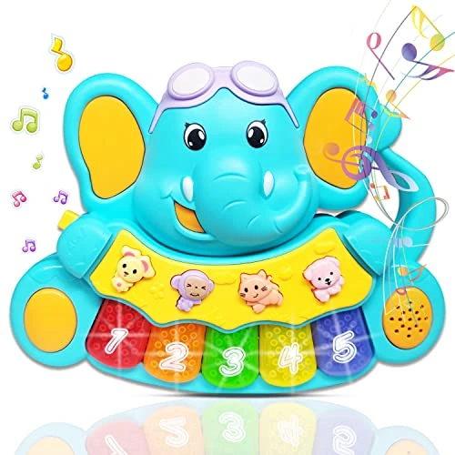 AMLGBTOP Baby Toy 6 Months Elephant Music Baby Toy from 1 Year Piano Music Toy 6 9 12 18 Months Baby Light Up Keyboard Toy 6-12 12-18 Months Girls Boys Christmas Gift