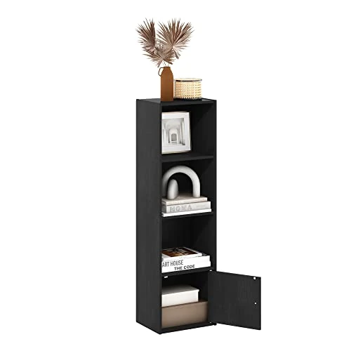 Limited-time offer: Furinno LUDER Book Shelf, 4-Tier Bookshelf, Bookcase with 1 Door Storage Cabinet, 9.3 x 12 x 41.8, for Living Room, Bedroom, Home Office, Blackwood from 29.99 GBP to 29.99 GBP (save 0%)
