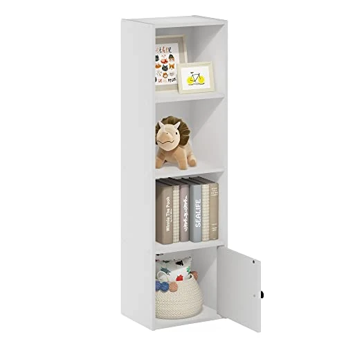 Offerta a tempo: Furinno Luder Libreria a 4 Ripiani con Armadio a 1 Anta, Bianco, 4-Tier - 0.00% da 71.43 € a 71.43 €