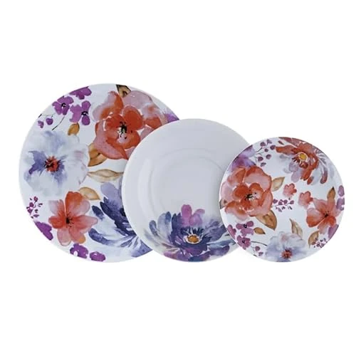Servicio de platos de porcelana 18 piezas para 6 personas Peonia flores de colores