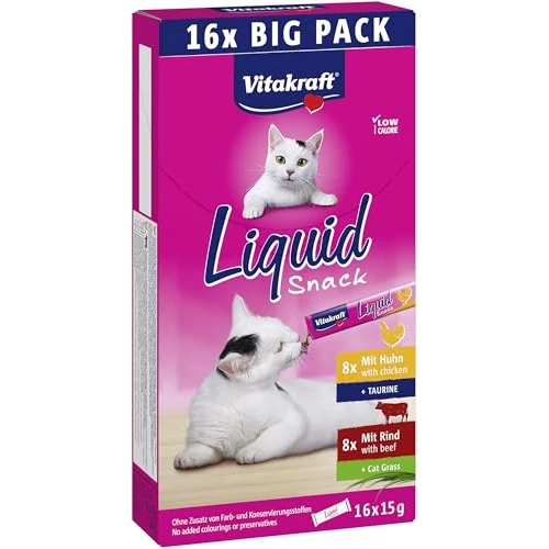 Tijdelijke aanbieding: Vitakraft Vloeibare snack voor katten, katten, multipack, romige textuur met hartig rund en verteerbare kip, 1 verpakking (16 x 15 g) van 8.79 € naar 6.49 € (26% korting)