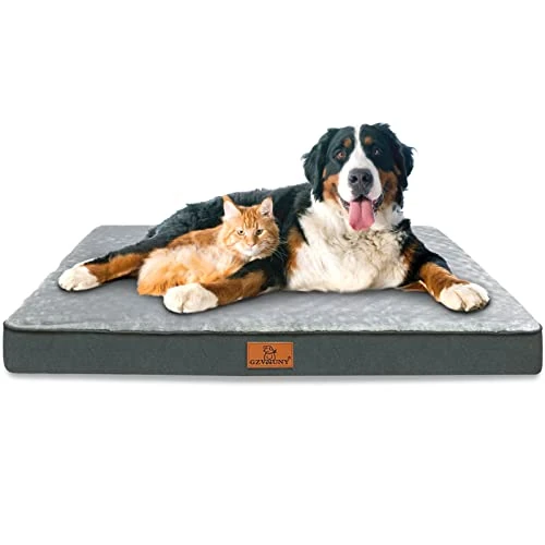 Gzvxuny Orthopedic Dog Bed for Medium, Large and Extra Large Dogs, Dog Bed with Removable Waterproof Cover, Egg Foam and Non-Slip Bottom, Pet Bed Machine Washable, Grey XXL(120x74x10cm)