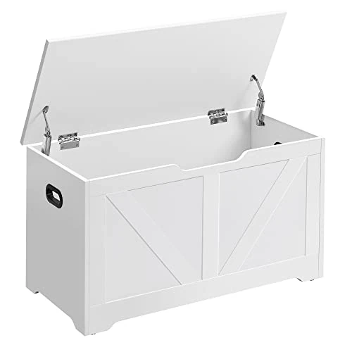 VASAGLE Storage Chest, Storage Bench, Blanket Box with 2 Safety Hinges, Shoe Storage Bench, Farmhouse Style, 40 x 80 x 46 cm, for Hallway, Bedroom, Living Room, Cloud White LSB062T14