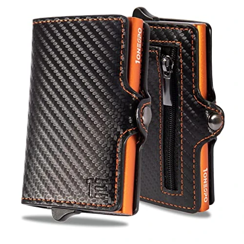 1onespo Wallet, Black Carbon Orange, Minimalist