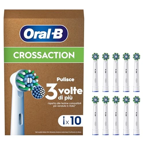 Oral-B Testine Di Ricambio Originali per Spazzolino Elettrico Oral B, 10 Testine Pro Cross Action Bianche Di Ricambio, Confezione Adatta Alla Buca Delle Lettere