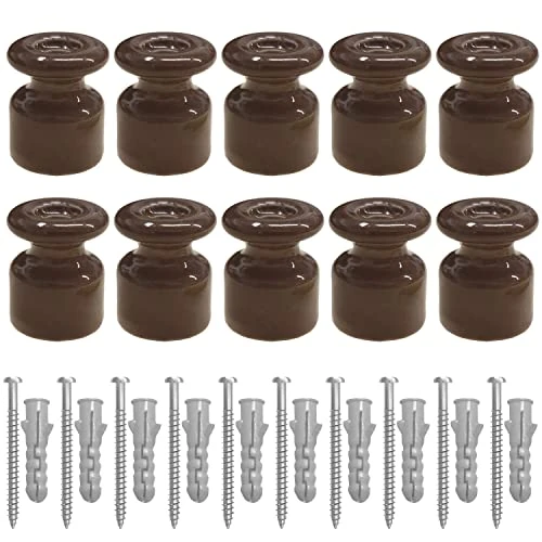 Offerta a tempo: Amarcords - Isolatori per cavi trecciati vintage in porcellana [10 pezzi] - Fermacavo in ceramica con viti e tasselli per installazioni di cavi treccia a parete colore MARRONE - 37% da 20.40 € a 12.90 €