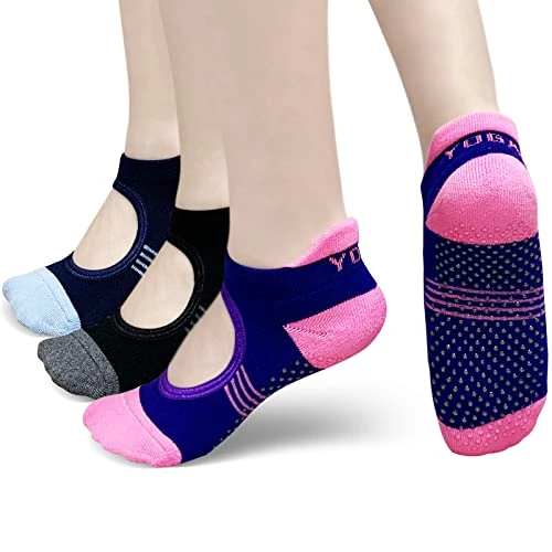 Offerta a tempo: PUTUO Calzini Antiscivolo Yoga per Donna: Calze Pilates da Donne per Yoga Fitness Danza Barre Sport Balletto Arti Ginnastica Taglia 37-42 Rosa Nero Blu 3 paia - 0.00% da 11.98 € a 11.98 €