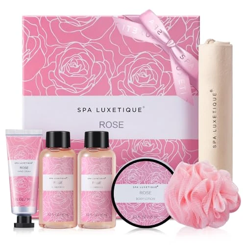 Spa Luxetique Spa Gift Set, Bath Sets for Women Gifts, 6pcs Rose Pampering Gifts for women,Travel Gift Box with Body Lotion, Bubble Bath Relaxing hamper Gift Sets Birthday Christmas Gifts for Friends