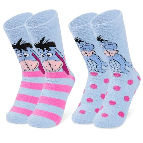 Limitiertes Angebot: Disney Kuschelsocken Damen Teenager, 2er Pack Größe 35–41, Weich Flauschige Rutschfeste Haussocken, Warme Geschenke für Frauen (Blau Eeyore) von 14.69 EUR auf 13.54 EUR (Spare 8%)