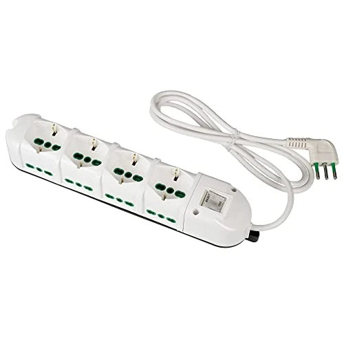 FANTON 481324-B Multiprise électrique 12 Places avec 4 Prises universelles et 8 Prises bivalentes Italiennes latérales multiprise 10 A Couleur Blanche