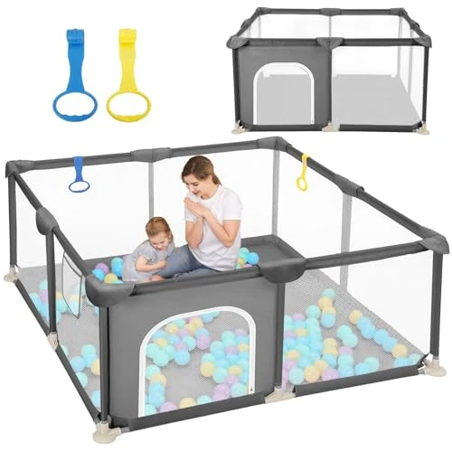 Dripex Box pour enfants avec filet respirant, 120 x 180 cm Clôture pour enfants, centre d'activités pour enfants, grille de protection stable pour enfants, gris