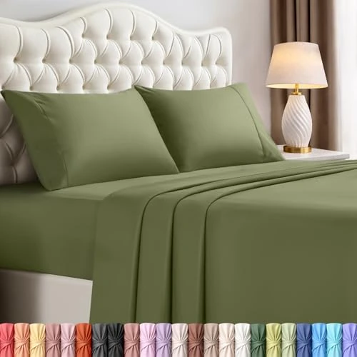 Offerta a tempo: Utopia Bedding, set di lenzuola per letto matrimoniale queen size, 4 pezzi, in microfibra spazzolata, resistenti al restringimento e allo scolorimento, facile manutenzione (verde oliva) - 0.00% da 29.10 € a 29.10 €