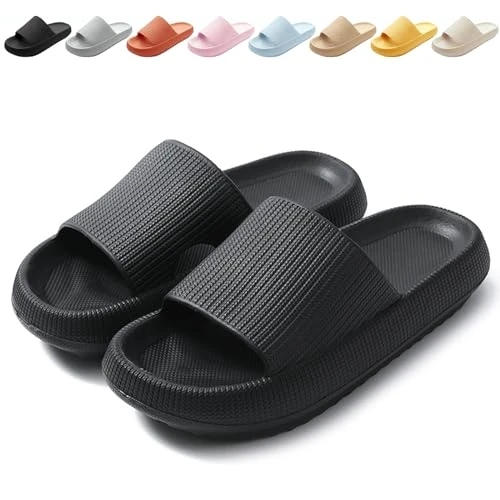 Zeitlich begrenztes Angebot: Calish Badeschuhe Herren Damen Cozislides Original Slippers Cloudyzz Schlappen Wolke Rutschfeste Badelatschen Hausschuhe Sommer Pantoletten Badeschlappen Flip Flops Indoor/Outdoor, Schwarz, 40-41 EU von 18.99 € auf 18.99 € (0.