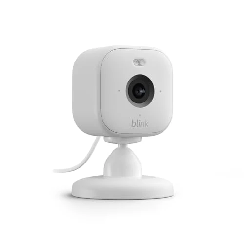 Blink Mini 2 — Slimme beveiligingscamera met stekkeraansluiting, HD-nachtzicht in kleur, ingebouwde spotlight, intercomfunctie, bewegingsdetectie, werkt met Alexa (wit)