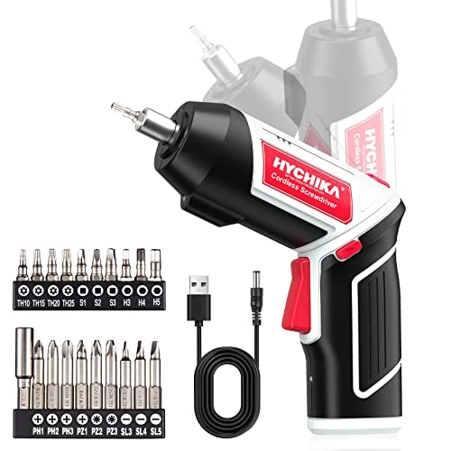 HYCHIKA 6Nm Cordless Screwdriver 2000mAh 3.6V with 20 Accessories, LED Light, USB Charging Cable, for Repair and DIY