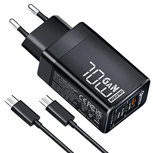 Offerta a tempo: Caricatore USB C 70W, 3 Porte PD3.0 GaN Caricabatterie Rapido Tipo C Alimentatore con Cavo USB C 100W per MacBook Pro/Air, Dell XPS 15, Google Pixel, iPhone 16/15/14, iPad Pro, Samsung Galaxy S24/S23 - 27% da 39.89 € a 28.99 €
