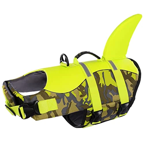 Offerta a tempo: Queenmore Giubbotto di salvataggio regolabile per cani, gilet di salvataggio Ripstop ad alta galleggiabilità e manico di salvataggio durevole per cani di taglia media (GreenCamo, 2XL) - 5% da 37.46 € a 35.59 €