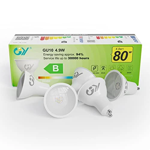 GY Ampoules LED GU10 4.9W Equivalent 80W, 780LM 3000K Blanc Chaud, Angle de Lumière 120°, Ampoule GU10 Led Efficacité Energétique, Non-Dimmable, Lot de 5
