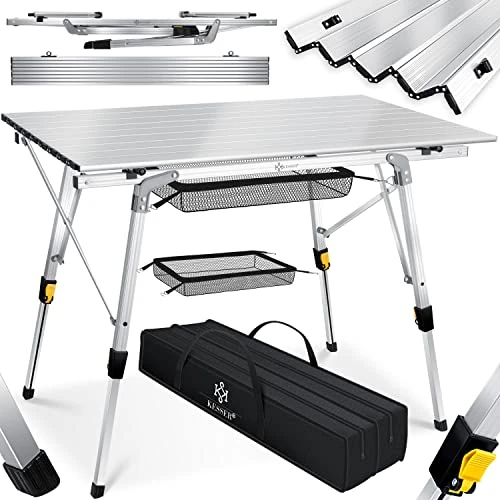 Zeitlich begrenztes Angebot: KESSER® Campingtisch faltbar Klapptisch mit Aluminiumrahmen Aufrollbare Tischplatte Falttisch klappbar Höhenverstellung 120x70cm - bis 100kg inkl. Tragetasche mit Trageband & Netztasche, Silber von 69.80 € auf 69.80 € (0.00% R