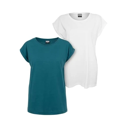 Offerta a tempo: Urban Classics Ladies Extended Shoulder Tee 2-Pack, T-shirt, Donna, Multicolore (Teal+White), S - 40% da 19.90 € a 11.89 €