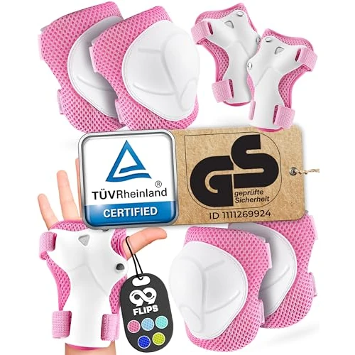Offerta a tempo: 99FLIPS Protezioni Pattini Bambina Skateboard - attrezzatura protettiva ginocchiere bambina - ginocchiere bambino Set - pattini a rotelle - FLASH XS ROSA - 21% da 29.90 € a 23.66 €