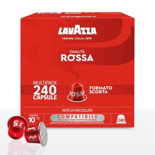 Offerta a tempo: Lavazza, Qualità Rossa, 240 Capsule di Caffè in Alluminio Compatibili con Macchine Nespresso* Original, con Note di Cioccolato e Frutta Secca, Arabica e Robusta, Intensità 10/13, Tostatura Media - 15% da 69.90 € a 59.09 €