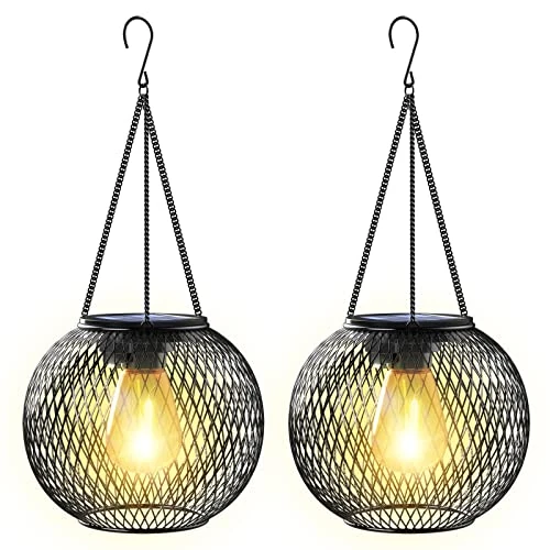 KagoLing Lanterne Solaire Extérieur, Lampe 2 Lumières Suspendues en Métal IP65 pour Jardin, Cour, Balcon - Décoration et Cadeau