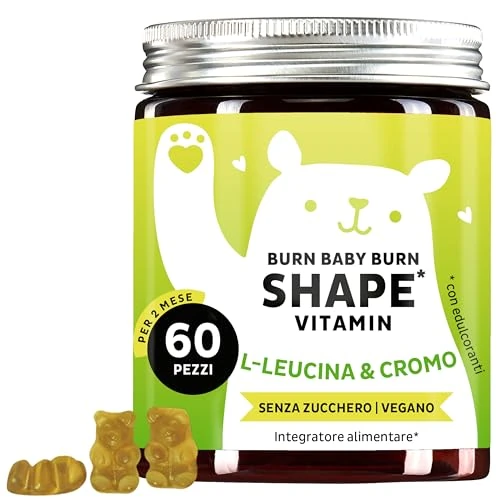 Gummies con Complesso di Nutrienti – Burn Baby Burn Shape Gummies Con Cromo, Biotina, Zinco, L-Leucina & Estratto Di Tè Verde – 60 pezzi (1 mese), Vegano, Senza Zucchero, Bears With Benefits