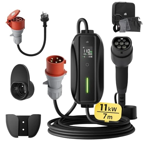 Tijdelijke aanbieding: dé EV Charger Type 2 11kW [7m, 3-Fase, 6-16A] Laadpaal 11kW 3 Fase met instelbaar laadvermogen, Mobile Wallbox voor model Y/3, ID.3/4/5, Enyaq, EX30/XC40, Niro en Andere EV&PHEV van 179.95 € naar 179.95 € (0.00% korting)