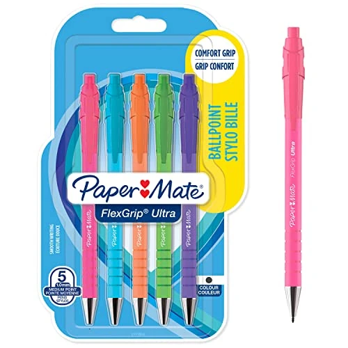 Offerta a tempo: Paper Mate Flexgrip Ultra penna a sfera | punta media (1 mm) | nero | colori vivaci | confezione da 5 - 39% da 13.45 € a 8.19 €