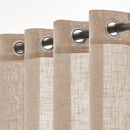 Limited-time offer: Woaboy Linen Curtains Living Room Semi-Transparent with Eyelets Store Curtain Linen Look Bedroom Modern Eyelet Curtain Loop Curtains Set of 2 140 x 260 cm (W x H) Light Brown from 49.46 GBP to 49.46 GBP (save 0%)