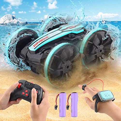 SIVQIKE 4WD op afstand bestuurde auto, gebarensensor, waterdicht, RC stuntauto, amfibievoertuig met 50 m afstandsbediening, 360 graden rotatie, off-road, op afstand bestuurde auto voor 6, 7, 8, 9, 10 + jaar, 80 minuten plezier cadeau