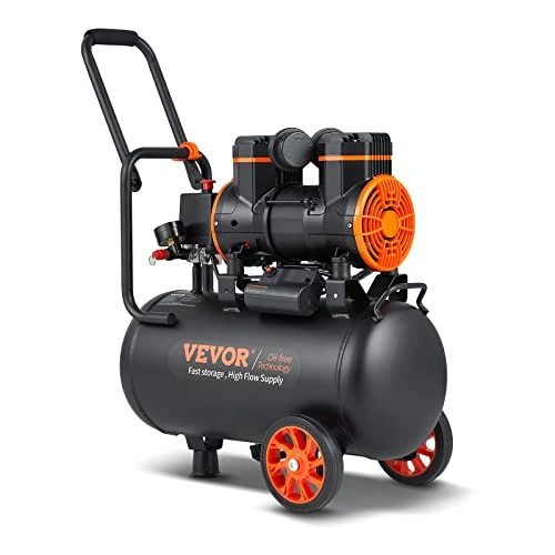 VEVOR Air Compressor Silent 24L Tank Oil Free Air Compressor 1450W 2HP 5.7m3/h to 6.2Bar 70dB for Car Repair Inflating Tires Spray Painting Nailing Carpentry