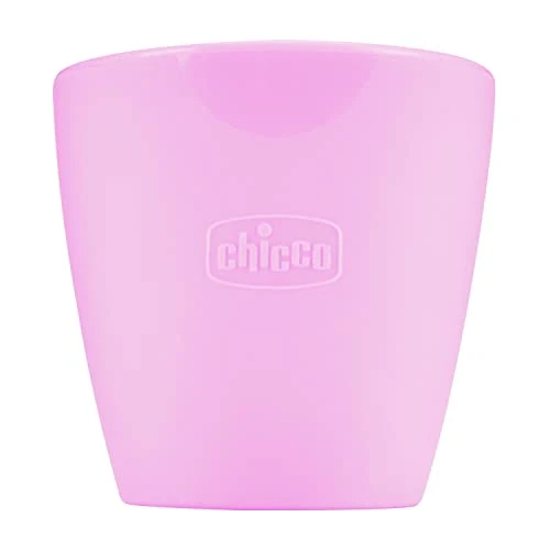 CHICCO Easy Mug, Piccolo Bicchiere in Silicone con Bordo Inclinato, Facile per i Bambini Piccoli Senza Rovesciare, Flessibile e Facile da Pulire, 6 Mesi+, Rosa