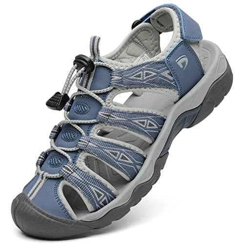 Dannto Women's Sports Sandals Breathable Outdoor Non-Slip Hiking Trekking Walking Climbing Sandals, blue, 4 UK