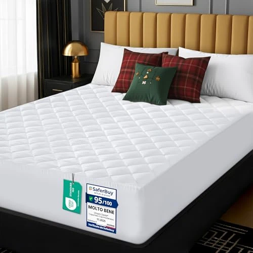 Tijdelijke aanbieding: Utopia Bedding Gewatteerde Ingerichte Matrasbeschermer 200x200cm, Matrashoezen met diepe zakken tot 30 cm, superzachte Matrasdekken rondom elastiek heeft, niet waterdicht (Wit) van 20.99 € naar 20.99 € (0.00% korting)