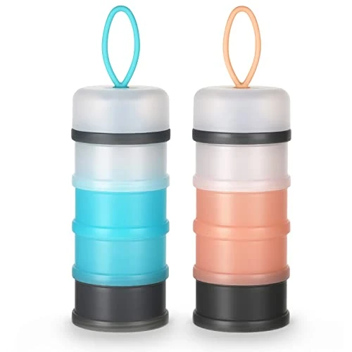 Offerta a tempo: Vicloon Dosatore per Latte in Polvere, 2 Pezzi Dispenser di Latte in Polvere con 4 Scomparti, Impilabile Contenitore Spuntino e Dosalatte in in Polvere per Viaggio, Cereali, Frutta, Grigio(Blu+Rosa) - 36% da 13.99 € a 9.02 €