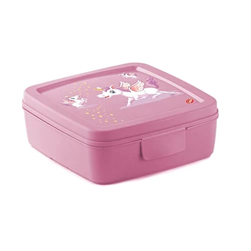 Offerta a tempo: Snips Porta Sandwich | Porta Sandwich Bambina | Decoro Unicorno | Porta Merenda Bambini | Contenitore per Cibo |Colore Rosa | 14, 5x 14,5x 5,5 cm |Made in Italy | 0% BPA - 44% da 7.99 € a 4.50 €