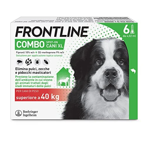 Offerta a tempo: FRONTLINE Combo, 3+3 Pipette, Cane Taglia XL (> 40 kg), Antiparassitario per Cani e Cuccioli di Lunga Durata, Protegge il Cane e Anche la Casa da Pulci, Zecche, Uova e Larve, Antipulci 6 Pipette - 49% da 106.60 € a 53.99 €
