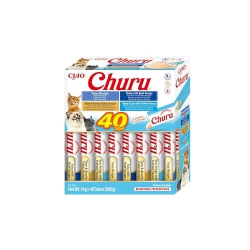 Oferta limitada: INABA Churu Gatos - 4 Recetas de Snacks Saludables a Base de Atún - Deliciosos Premios con Textura Suave y Cremosa - Natural, Sin Cereales, Sin Conservantes, Sin Colorantes - 560g (40x14g) de 24.97 € a 24.97 € (ahorro 0.00%)