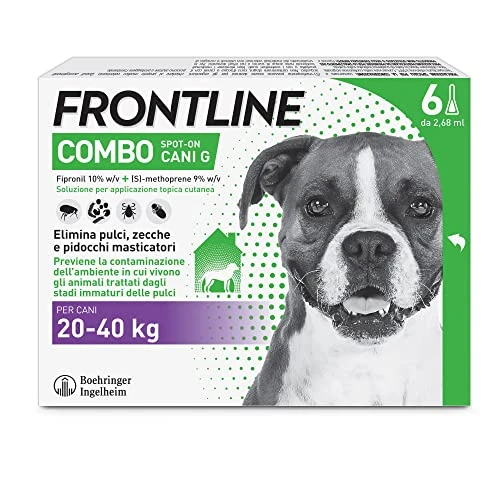 Offerta a tempo: FRONTLINE Combo, 3+3 Pipette, Cane Taglia L (20-40 kg), Antiparassitario per Cani e Cuccioli di Lunga Durata, Protegge il Cane e Anche la Casa da Pulci, Zecche, Uova e Larve, Antipulci 6 Pipette - 50% da 92.40 € a 46.49 €