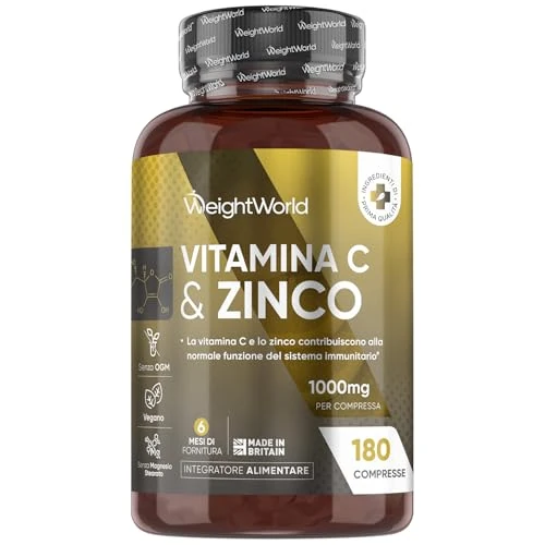 Vitamina C 1000mg y Zinc - 180 Comprimidos Veganos para 6 Meses - La Vitamina C Contribuye al Funcionamiento Normal del Sistema Inmune y el Zinc Contribuye al Mantenimiento Normal de la Piel (EFSA)