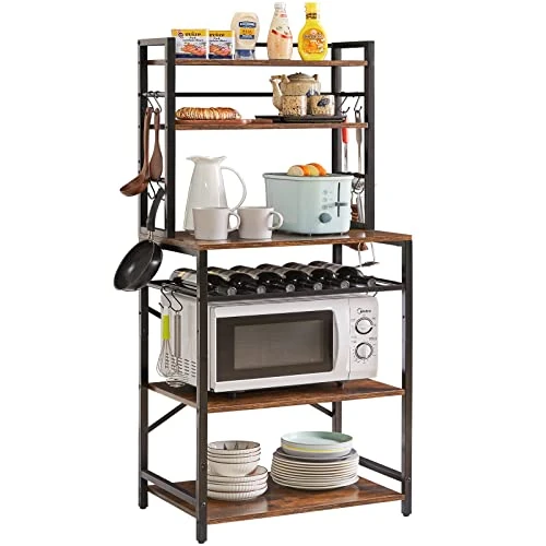Offerta a tempo: YMYNY Scaffale da Cucina, Scaffale da Panetteria, Portaoggetti a 6 livelli di 12 ganci, per Microonde, Struttura in Metallo, Stile industriale, 58 x 39 x 144CM, Marrone Vintage HBR003H - 20% da 84.99 € a 67.99 €
