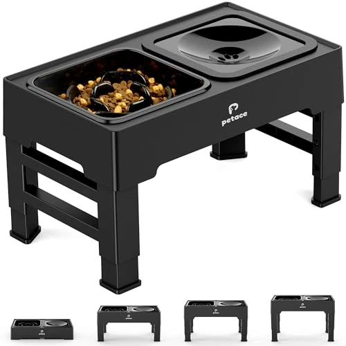 Petace Podwyższona miska dla dużych psów, podwyższona miska dla psów z szczelną miską na wodę i antypoślizgową miską, miska na wodę dla psa bez ślinienia się, 4 regulowane wysokości, bez BPA plastik