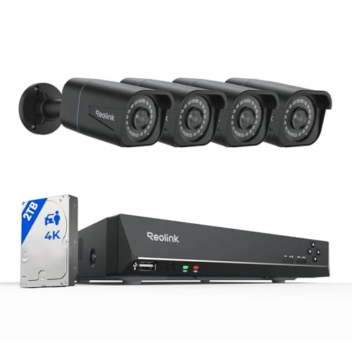 Tijdelijke aanbieding: Reolink 4K PoE beveiligingscamera systeem, 4x 8MP detectie van personen/voertuigen outdoor PoE CCTV IP camera’s met snoer en 8CH NVR, 2TB HDD voor 24/7 opnames nachtzicht audio RLK8-800B4 Zwart van 658.99 € naar 658.99 € (0.00% kort