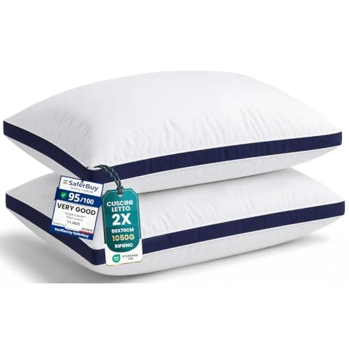 Offerta a tempo: Utopia Bedding Cuscini Letto, Guanciali Letto Coppia, Esterno in Misto Cotone con Fibra di Poliestere 3D, Morbida e Traspirante Cuscini (2, Blu Marino, 50x70 cm) - 16% da 26.99 € a 22.70 €