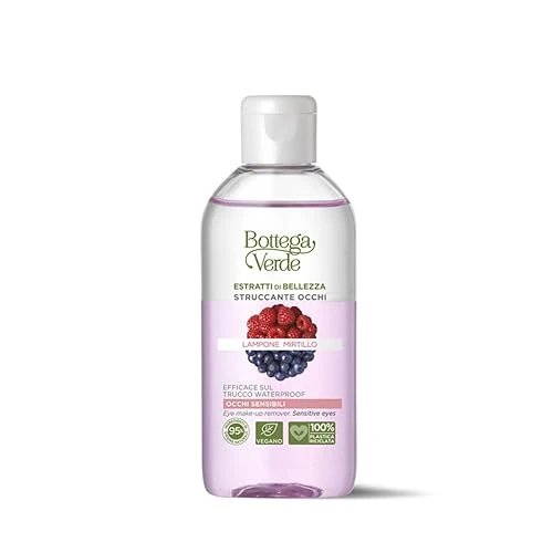 Bottega Verde - Estratti di Bellezza, Struccante Occhi, 100 ml, con Lampone e Mirtillo, Efficace Delicato, per Occhi Sensibili, Efficace sul Trucco Waterproof
