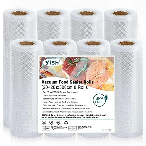 YISH Vacuum Sealer Bags ： Vacuum Food Sealer Rolls for Vacuum Sealer, 8 rolls 20/28x300cm, BPA-free
